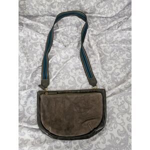 anthropologie green suede and faux leather crossbody bag